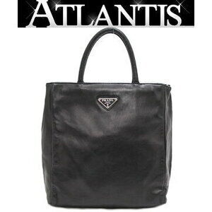 Prada Triangle Logo Handbag Tote Bag All Leather Black